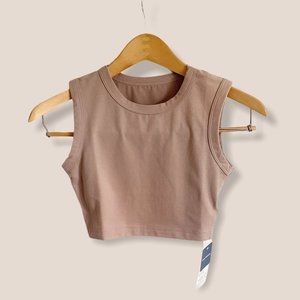 Petite SM Beige Cotton Sleeveless Cropped Tank Top